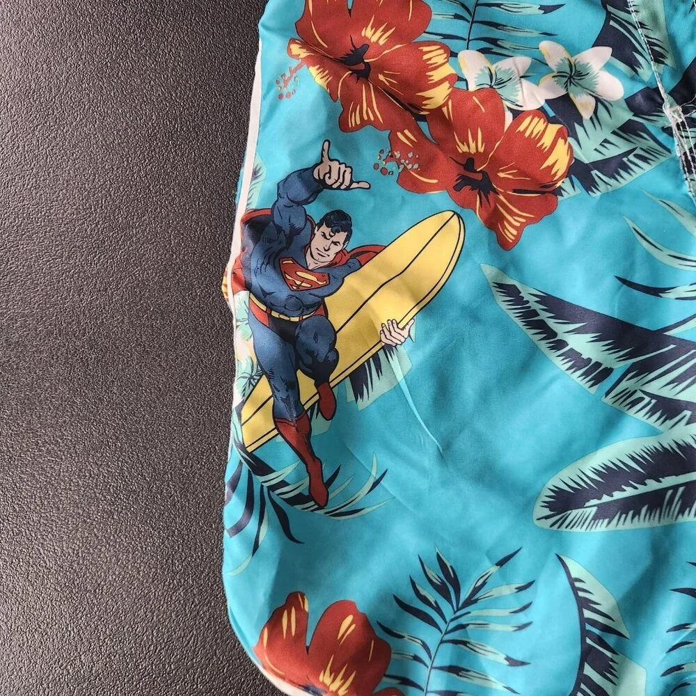 DC Superman Board Shorts Hawaiian Tropical Print Swim Trunks Mens‎ Small